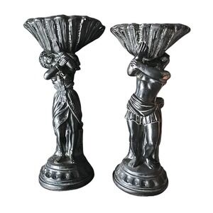 Pair Vintage ABCO Alexander Backer African Woman/Man Pedestal w Basket Chalkware